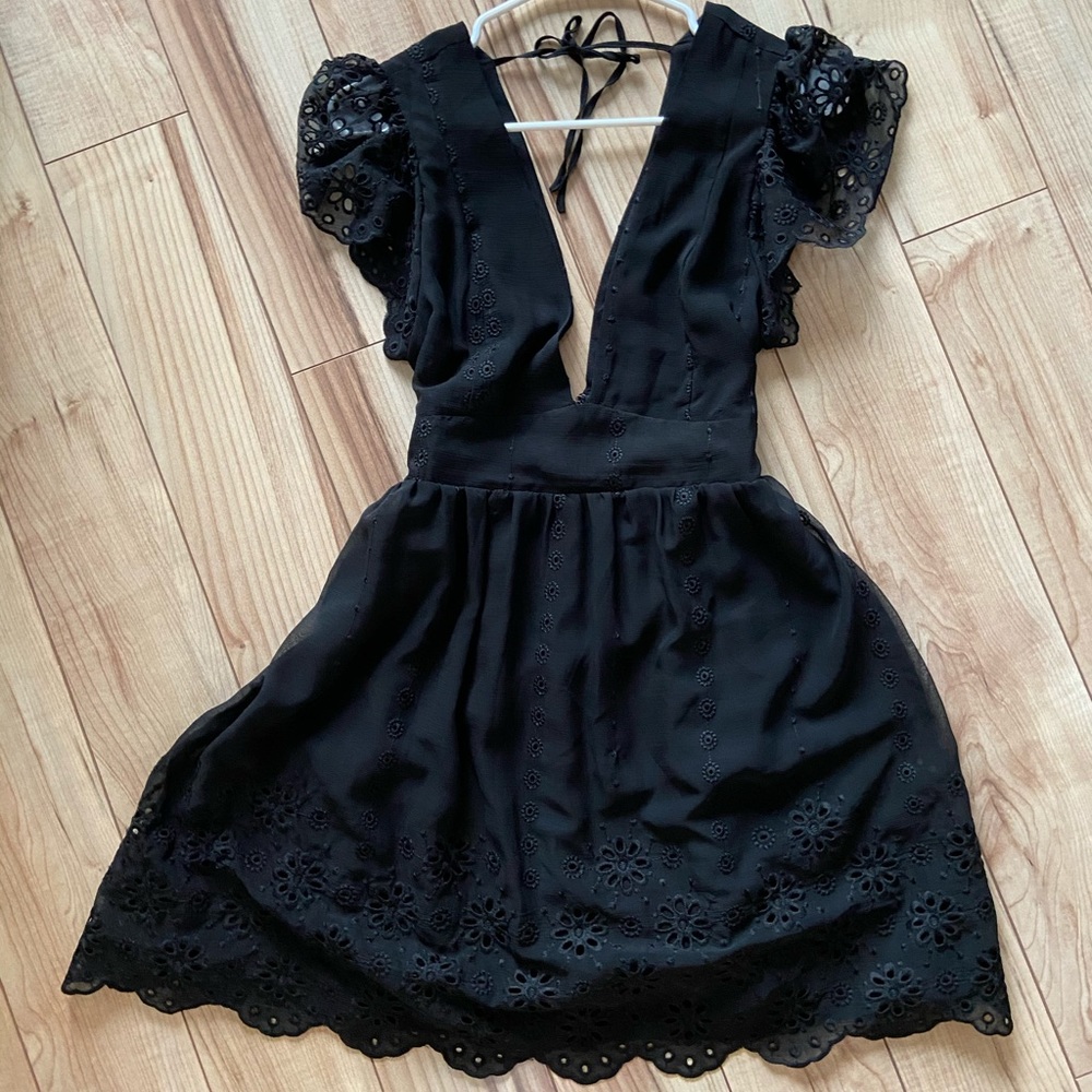 Eyelet mini black dress